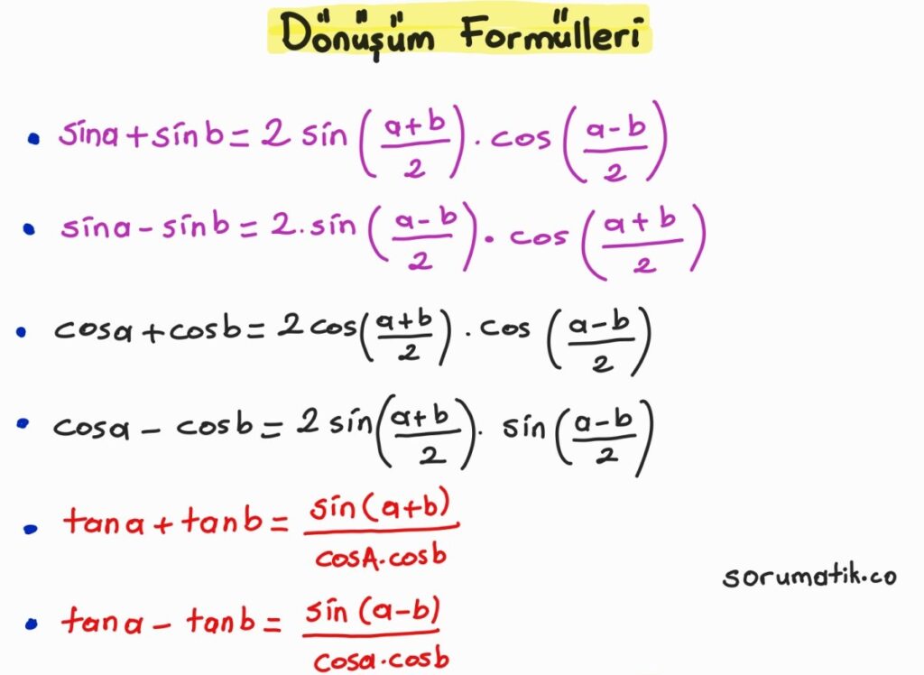 Trigonometri Dönüşüm Formülleri