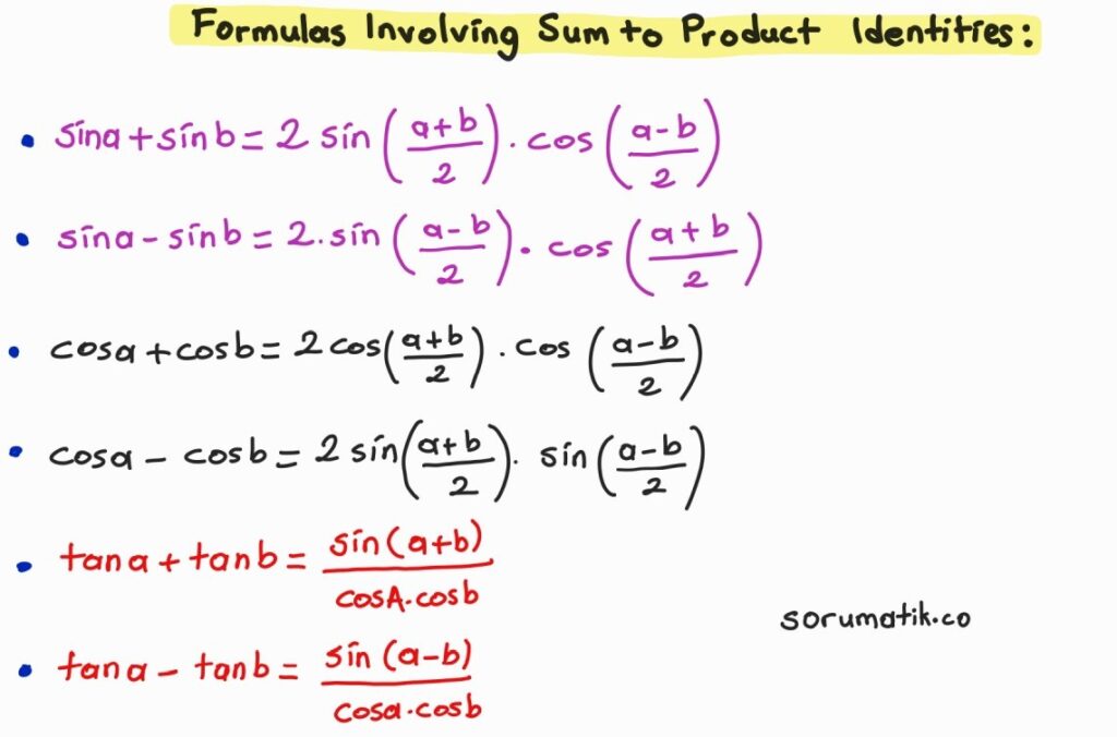 Trigonometry Formulas Involving Sum to Product Identities