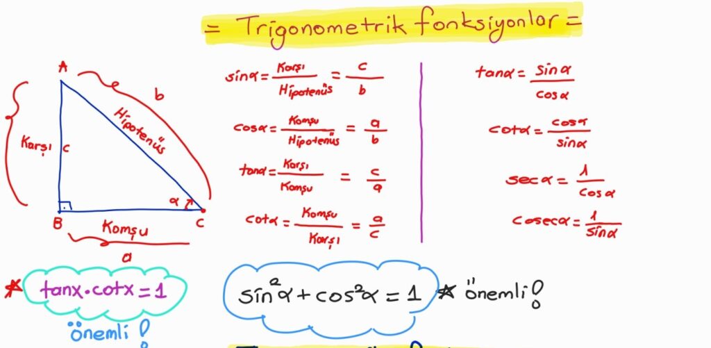 Trigonometrik Dik Üçgen Formülleri: